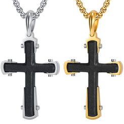 ***COI Titanium Black Gold Tone/Silver Cross Pendant-02005BB