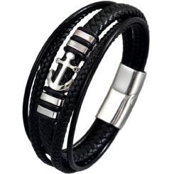 ***COI Titanium Anchor Genuine Leather Bracelet With Steel Clasp(Length: 8.46 inches)-02008BB