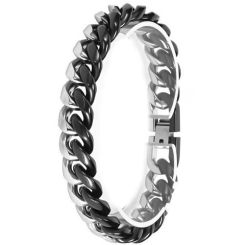 ***COI Titanium Black Silver/Silver Bracelet With Steel Clasp(Length: 7.87 inches)-02019BB