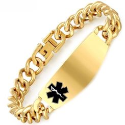 ***COI Titanium Black/Silver/Gold Tone Medical Alert Bracelet With Steel Clasp(Length: 8.66 inches)-02024BB