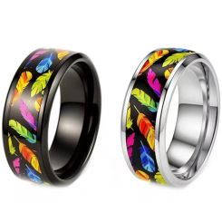 ****COI Titanium Black/Silver Rainbow Pride Beveled Edges Ring-02025BB