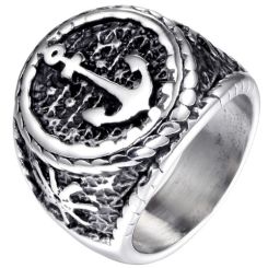 ****COI Titanium Black Silver Anchor Ring-02027BB