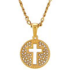 ****COI Gold Tone Titanium Cross Pendant With Cubic Zirconia-02030BB