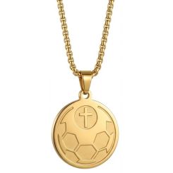 ****COI Titanium Black/Gold Tone/Silver Soccer & Cross Pendant-02031BB
