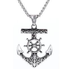 ****COI Titanium Black Silver Anchor Pendant-02032BB