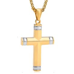 ****COI Titanium Black/Gold Tone Silver Cross Pendant-02033BB