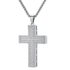 ****COI Titanium Gold Tone/Silver Cross Pendant With Cubic Zirconia-02034BB