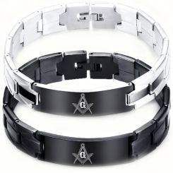 ****COI Titanium Black/Black Silver Masonic Freemason Bracelet With Steel Clasp(Length: 7.87 inches)-02040BB