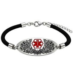 ****COI Titanium Medical Alert Genuine Leather Bracelet With Steel Clasp(Length: 8.27 inches)-02042BB