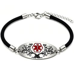 ****COI Titanium Medical Alert Genuine Leather Bracelet With Steel Clasp(Length: 8.27 inches)-02043BB
