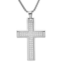 ****COI Titanium Black/Gold Tone/Silver Cross Pendant With Cubic Zirconia-02055BB