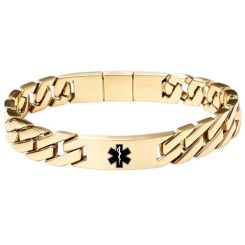 ****COI Titanium Black/Gold Tone/Silver Medical Alert Bracelet With Steel Clasp(Length: 8.27 inches)-02056B