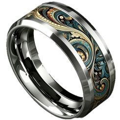 ****COI Titanium Camouflage Celtic Beveled Edges Ring-02058BB