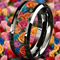 ****COI Titanium Rainbow Rose Beveled Edges Ring-02060BB