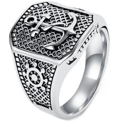 ****COI Titanium Black/Gold Tone/Silver Anchor & Steering Wheel Ring-02067BB