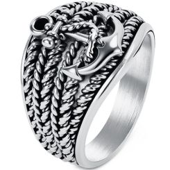****COI Titanium Black/Gold Tone/Silver Anchor Ring-02068BB