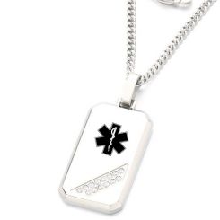 ****COI Titanium Black/Gold Tone/Silver Medical Alert Pendant With Cubic Zirconia-02075BB