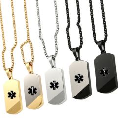 ****COI Titanium Black/Silver/Gold Tone Medical Alert Pendant-02087BB