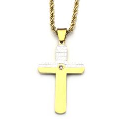 ****COI Titanium Black Silver/Gold Tone Silver/Silver Cross Pendant With Cubic Zirconia-02090BB