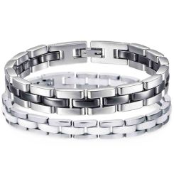 ****COI Titanium Black/White Ceramic Bracelet With Steel Clasp(Length: 8.27 inches)-02093BB