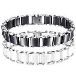 ****COI Titanium Black/White Ceramic Bracelet With Steel Clasp(Length: 7.87 inches)-02094BB