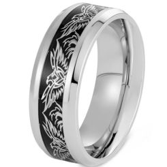 ****COI Titanium Black Silver Eagle Beveled Edges Ring-02096BB