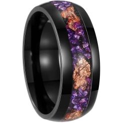 ****COI Black Titanium Purple Amethyst/Blue Crushed Opal Gold Foil Dome Court Ring-02098BB