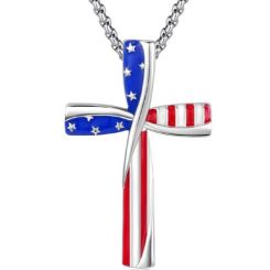 ****COI Titanium Blue Red White Silver American Flag Cross Pendant-02102BB