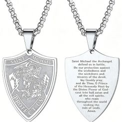 ****COI Titanium Black/Gold Tone/Silver Saint Michael Protect Us Pendant-02103BB