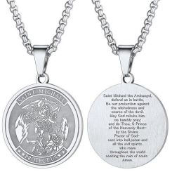 ****COI Titanium Black/Gold Tone/Silver Saint Michael Protect Us Pendant-02104BB
