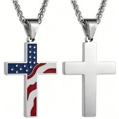 ****COI Titanium Black/Gold Tone/Silver American Flag Cross Pendant-02105BB