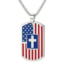 ****COI Titanium Black/Gold Tone/Silver American Flag Cross Tag Pendant-02106BB