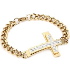 ****COI Titanium Gold Tone /Silver Cubic Zirconia Cross Bracelet With Steel Clasp(Length: 8.27 inches)-02114BB