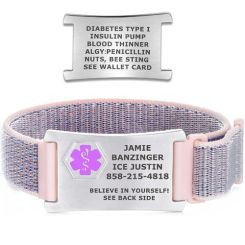 ****COI Titanium Black/Gold Tone/Silver Medical Alert Nylon Fabric Bracelet With Steel Clasp(Length: 8.27 inches)-02121BB