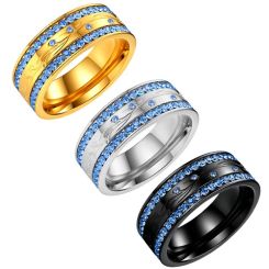 ****COI Titanium Black/Gold Tone/Silver Ring With Blue Topaz-02123BB