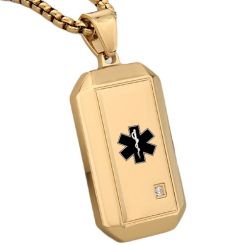 ****COI Titanium Black/Gold Tone/Silver Medical Alert Pendant With Cubic Zirconia-02125BB