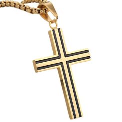 ****COI Titanium Black/Gold Tone Silver Cross Pendant-02129BB