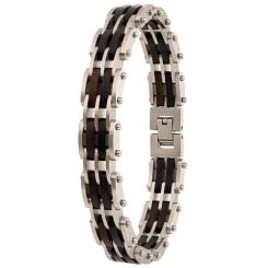 ****COI Titanium Black/Gold Tone/Silver/Blue Koa Wood Bracelet With Steel Clasp(Length: 8.66 inches)-02132BB