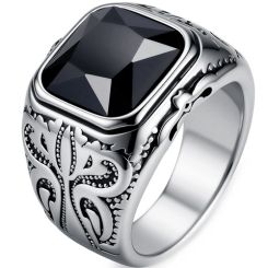 ****COI Titanium Gold Tone/Silver Celtic Ring With Black Onyx-02136BB