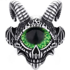 ****COI Titanium Black Silver Goat's Head Ring With Created Green Emerald/Red Ruby/Blue Sapphire-02137BB