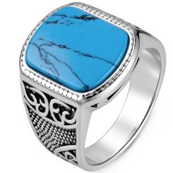 ****COI Titanium Black Silver Celtic Ring With Black Onyx/Tiger Eye/Turquoise-02138BB