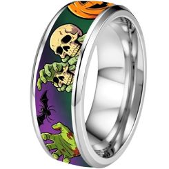 ****COI Titanium Black/Silver Skull Beveled Edges Ring-02139BB
