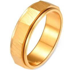 ****COI Titanium Gold Tone/Silver Rotating Step Edges Ring-02144BB