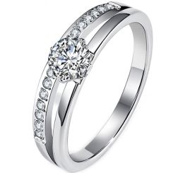 ****COI Titanium Gold Tone/Silver Solitaire Ring With Cubic Zirconia-02152BB