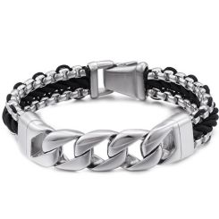 ****COI Titanium Genuine Leather Bracelet With Steel Clasp(Length: 8.66 inches)-02154BB