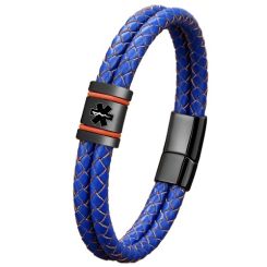 ****COI Titanium Black Red Medical Alert Genuine Leather Bracelet With Steel Clasp(Length: 8.27 inches)-02157BB