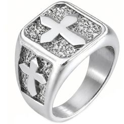 ****COI Titanium Gold Tone/Silver Cross Ring-02160BB