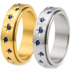 ****COI Titanium Gold Tone/Silver Ring With Created Blue Sapphire-02162BB