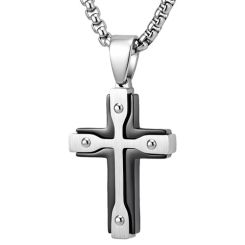 ****COI Titanium Black/Gold Tone Silver Cross Pendant-02167BB
