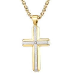 ****COI Titanium Black/Gold Tone/Silver Silver Cross Pendant With Cubic Zirconia-02170BB
